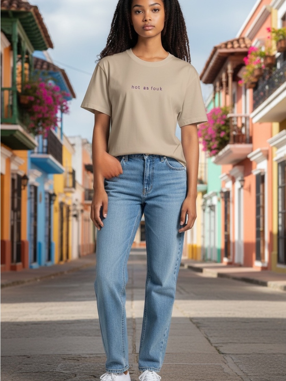 “Hot As FCUK” French Connection Tan Graphic Short Sleeve Tee